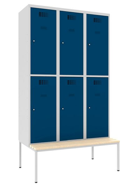 KEMMLIT garderobekast met 3 vakken en 6 deuren 40cm met bank, gentiaanblauw 5010, draaibare sluiting, 100336
