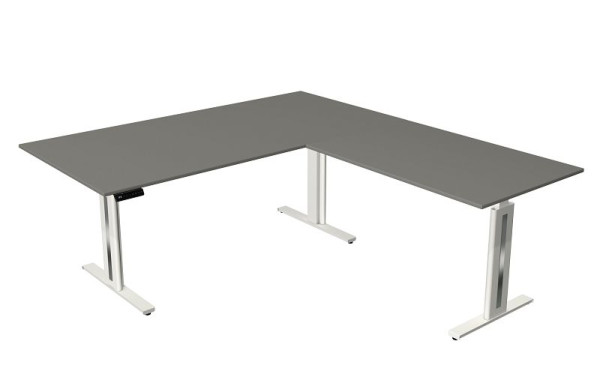 Kerkmann Move 3 fresh zit-/statafel, B 2000 x D 1000 mm, met aanbouwelement 1200 x 800 mm, elektrisch in hoogte verstelbaar van 720-1200 mm, grafiet, 10187012