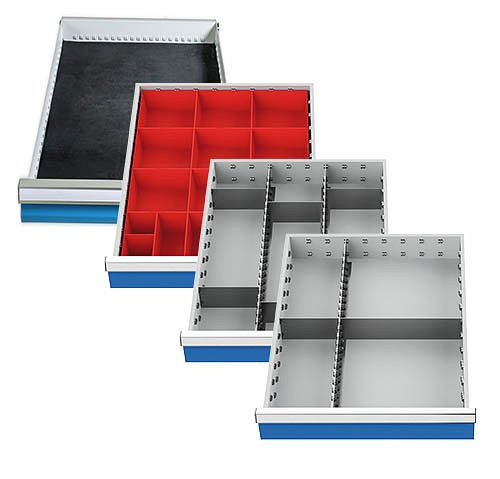 Bedrunka + Hirth scheidingswand assortiment (4-delig) voor lades R 18-24, 1 x kleine onderdelen doos, 2 x metalen verdelers 450 x 600 mm, 500 / 584A