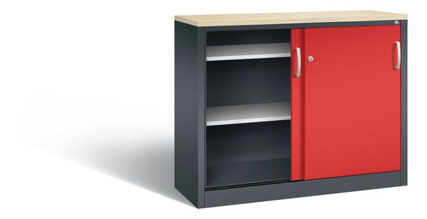 C+P dressoir met schuifdeuren Acurado, H1000xB1200xD400mm, kleur: zwartgrijs / vuurrood, beugelgreep, 2046-00 S10239