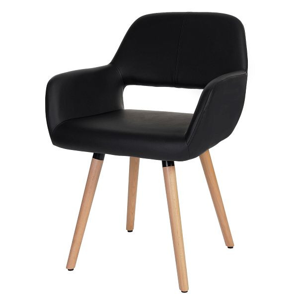 Mendler eetkamerstoel HWC-A50 II, stoel keukenstoel, retro jaren 50 design, kunstleer, zwart, lichte poten, 48432