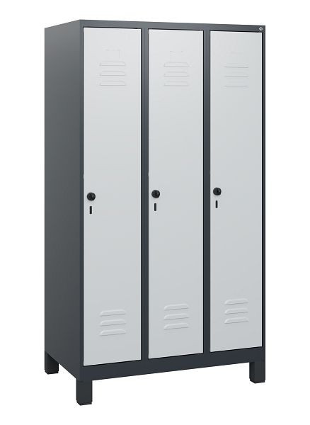 C+P Umkleidespind Classic PLUS, Füße, 3 Abteile, 1630x900x500mm, 7016/7035, Drehriegel, 0800105-30 S10013