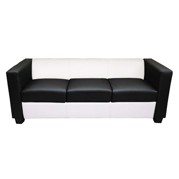 Mendler 3-zits bank bank loungebank Lille, leer/kunstleer zwart/wit, 17633+17384+17635
