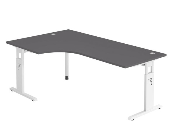 Hammerbacher hoektafel C-poot 200x120cm 90° grafiet/wit, hoekvorm 90°, links of rechts monteerbaar, werkhoogte 65-85 cm, VOS82/G/W