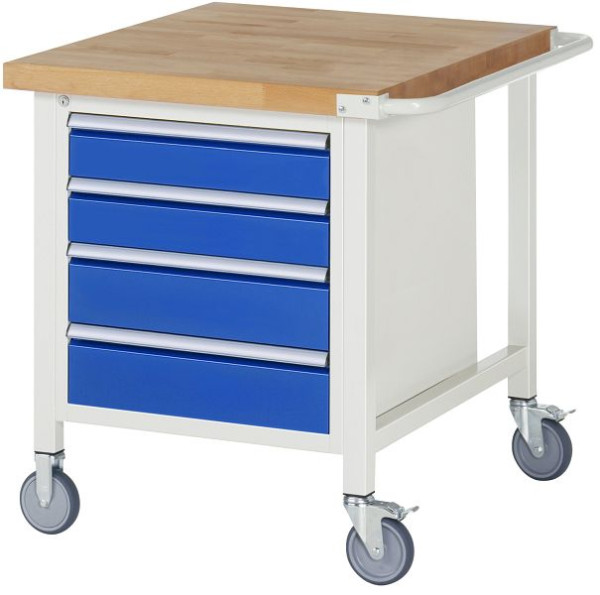 RAU verrijdbare werkbank 8000 - model 8162, B750 x D900 x H880-1080 mm, systeemonderstel B670 x D850 mm, 4 laden, 05-8162A2-079B4H.11