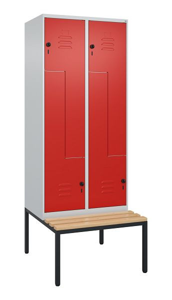 C+P Z-Spind Classic PLUS, met onderbank, 4 vakken, 2120x800x815mm, 7035/3020, draaibare grendel, beuken zitlat, 0800537-224 S10002