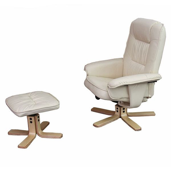 Mendler relaxfauteuil TV-fauteuil fauteuil met kruk M56 imitatieleer, creme, 14027