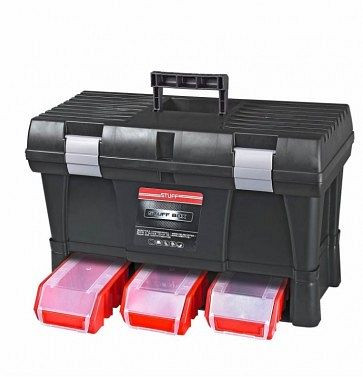 ADB Toolbox Stuff Module System Semi Profi Aluminium, afmetingen koffer BxDxH: 525x256x325 mm, kleur stapelbakken: rood, kleur gereedschapskoffer: zwart, 15518