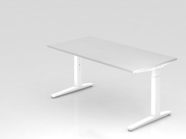 Hammerbacher bureau C-poot 160x80cm wit/wit, aluminium loper wit, VXB16/W/WW