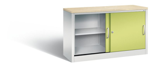 C+P dressoir met schuifdeuren Acurado, H720xB1200xD400mm, kleur: lichtgrijs / virid green, booggreep, 2 niveaus, 5723-00 S10477