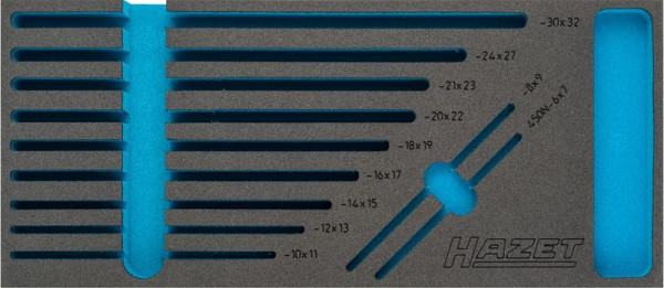 Hazet 2-componenten zachtschuim inleg, voor 163-377/11, afmetingen / lengte: 392 mm x 172 mm Organisatiesysteem maat: 1/3+ (172 x 392 mm), 163-377L