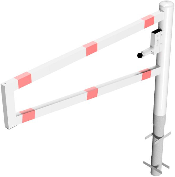 Schake draaipadbarrière, om in beton te plaatsen, thermisch verzinkt en wit gecoat, totale breedte: 1500 mm, met profielcilinderslot, 4013_15ZB