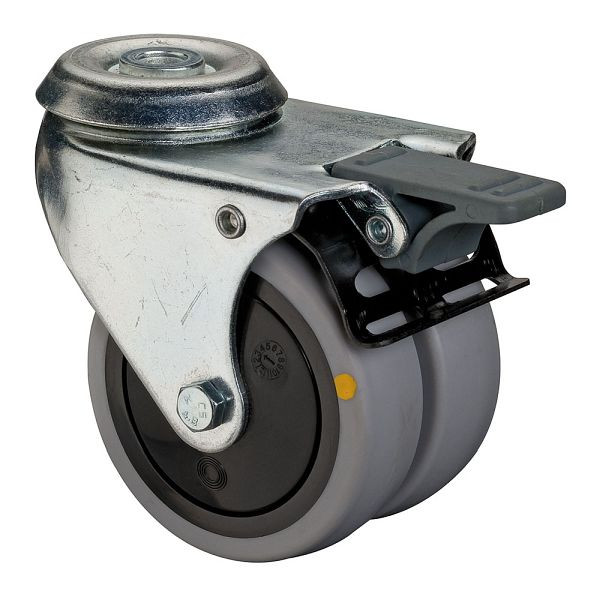 BS-rollen Apparaat dubbele rol met rem, breedte 2x24 mm, Ø75 mm, 80 kg, grijs rubber, elektrisch geleidend, kogellager, VE 2 stuks, B121.A89.075