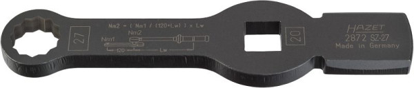 Hazet slagringsleutel, dubbele zeskant, met 2 slagvlakken, hol vierkant 20 mm (3/4 inch), uitwendig dubbel zeskantprofiel, 27 mm, 2872SZ-27