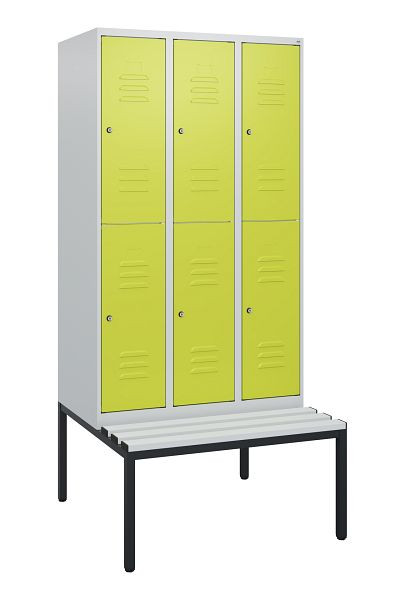 C+P dubbeldekskast Classic PLUS, 3 vakken, 1950x900x815mm, 7035/0024, cilindersloten, met bank eronder, 0803505-30 S10085