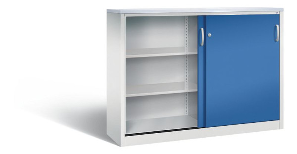C+P dressoir met schuifdeuren Acurado, H1200xB1600xD400mm, kleur: lichtgrijs/gentiaanblauw, beugelgreep, 3 niveaus, 2147-1200 S10314