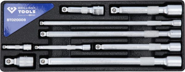 Brilliant Tools kantelverlengingsset 1/4" + 3/8" + 1/2", 9-delig, BT020009