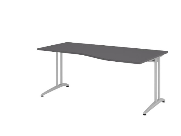 Hammerbacher bureau C-poot 180x100/80cm grafiet, horizontale kabelgoot, werkhoogte 72 cm, VBS18/G/S