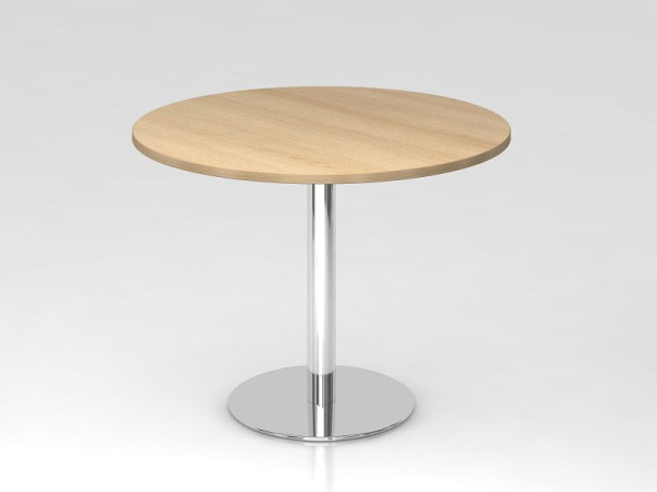 Hammerbacher vergadertafel 100cm rond eiken/chroom, verchroomd frame, VSTF10/E/C