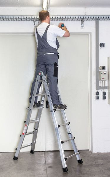 Euroline aluminium Vario vouwladder model nr. 31601 met scharnierslot en 4 x 5 treden, 5,9m werkhoogte, 3160105