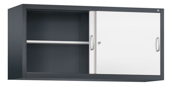 C+P bovenkast Acurado, H790xB1600xD500mm, kleur: zwartgrijs / verkeerswit, beugelgreep, 2 niveaus, 2155-00 S10077