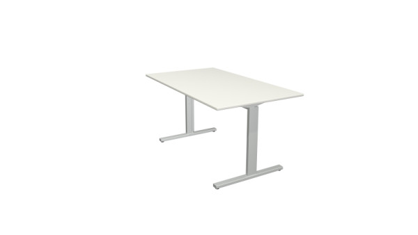 Kerkmann bureauvorm 2 - B 1400 x D 800 x H 700-820 mm met T-voetframe in aluminium zilver, wit, 11021010