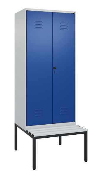 C+P luierkastje Classic PLUS SW, 2 vakken, 2120x800x815mm, 7035/5010, draaibare sluiting, met bank eronder, 0800527-22 S10033
