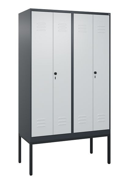 C+P Umkleidespind Classic PLUS, Doppel-Spind, Gestell, 4 Abteile, 2120x1200x500mm, 7016/7035, Drehriegel, 0800327-40P S10013
