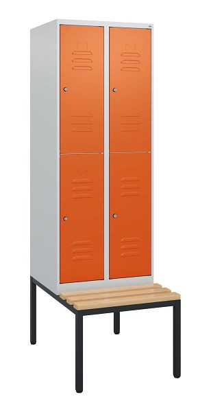 C+P dubbeldekskast Classic PLUS, 2 vakken, 1950x600x815mm, 7035/2004, cilindersloten, beukenhouten zitlat, bank, 0803505-20 S10122