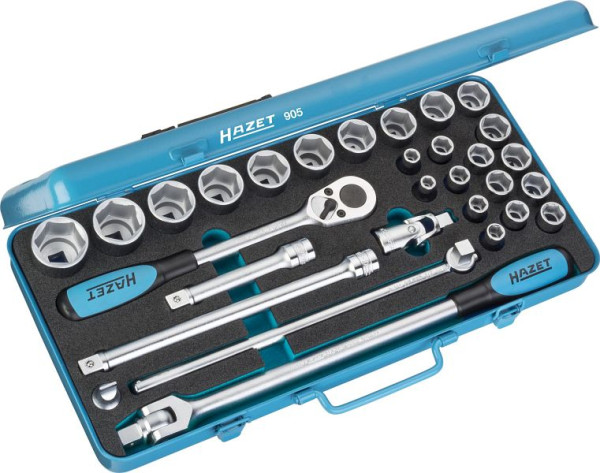 Hazet dopsleutelset, hol vierkant 12,5 mm (1/2 inch), buitenzeskant trekprofiel, aantal gereedschappen: 30, 905