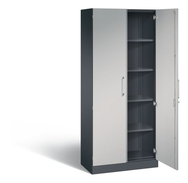 C+P vleugeldeurkast Asisto, H1980xB800xD435mm, kleur: zwart grijs/wit aluminium, beugelgreep, 5 niveaus, 141003-000 S10039