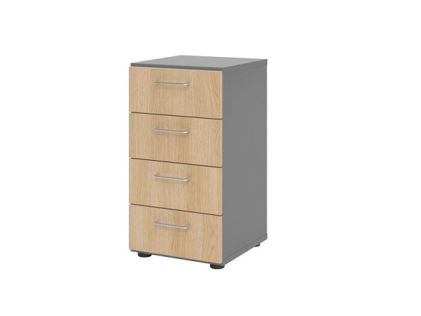 Hammerbacher ladekast 2OH, 4 laden 924S4 BS, romp: grafiet / front: eiken, 40x41,7x74,8 cm (BxDxH), 4 laden, metalen handgreep, V924S4/G/E/BS