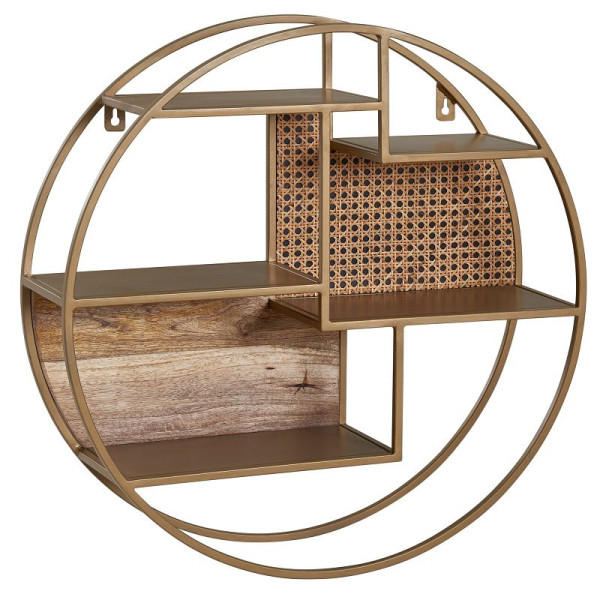Wohnling wandplank rotan 62x62x17 cm hangplank massief hout / metaal industrieel, zwevende plank Weens gevlochten ronde muur, WL6.476