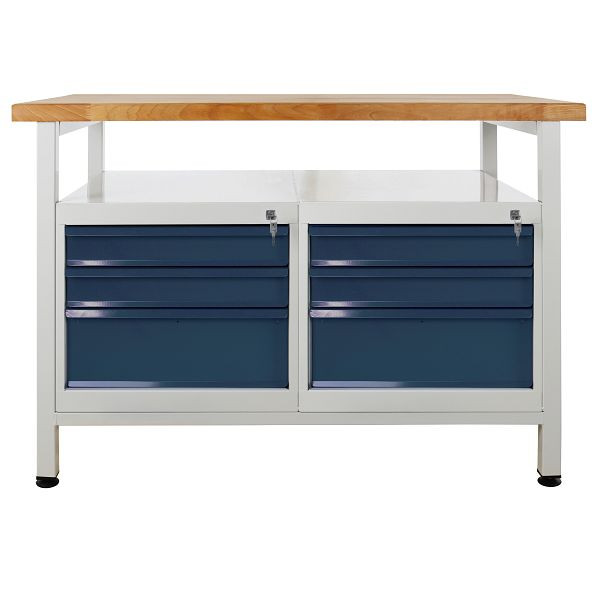 ADB werkbank 6 laden en plank, afmetingen: 1200x600x840mm (BxDxH), kleur werktafel: grijs, RAL 7035, kleur deur/lade: antracietgrijs (RAL 7016), 42930