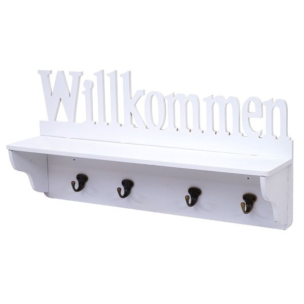 Mendler wandkapstok HWC-D41 Welcome, kapstok, 4 stevige haken 30x60x13cm, wit, 62800
