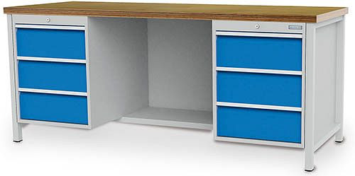 Bedrunka + Hirth box werkbank serie 2000 R18-24, lade volledig uittrekbaar 100%, 100 kg, rechts 3 lades à 200 mm, 2000 x 750 x 859 mm, 03.19.25V