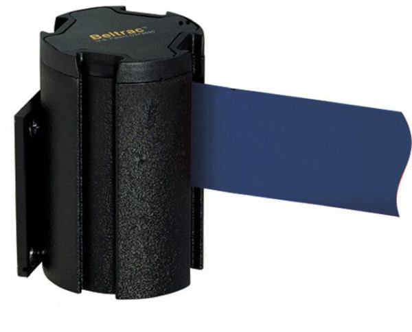 Wandbandcassette "Beltrac Wall Mount L" van aluminium, 3,7m, zwart, plugbaar, band blauw, 11391ld-sw3