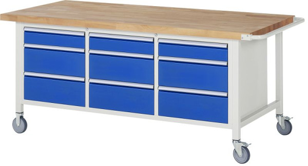 RAU verrijdbare werkbank serie 8000, drievoudige onderbak (9x lade), 2000x880x900 mm, 05-8573A2-209B4S.11