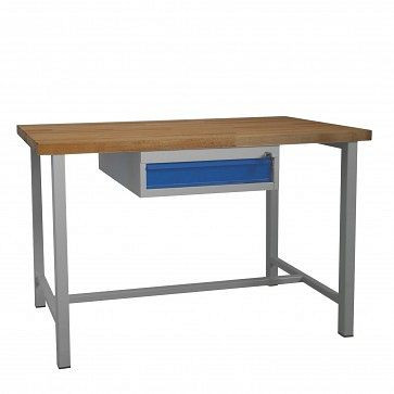ADB werkbank met enkele lade, afmetingen: 1200x600x840mm (BxDxH), kleur werktafel: grijs, RAL 7035, kleur lade: lichtblauw, RAL 5012, 41941