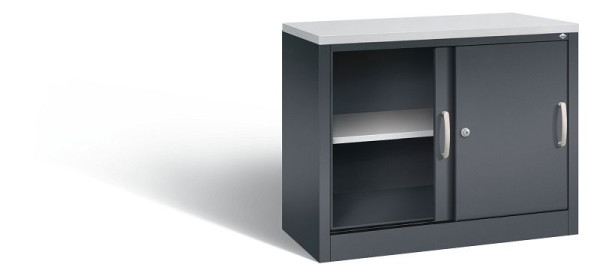 C+P dressoir met schuifdeuren Acurado, H720xB1000xD400mm, kleur: zwart-grijs, beugelgreep, 2 niveaus, 5725-00 S10085