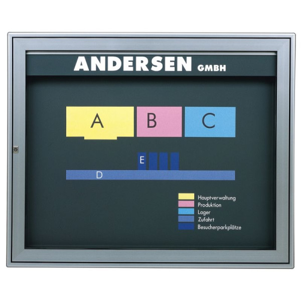 Stein HGS HGS vitrine -Infomedia M- met veiligheidsslot, groen, zilver geanodiseerd, 320mm/270mm, afmetingen (BxH): 1650 x 1240 mm, 21409-010401