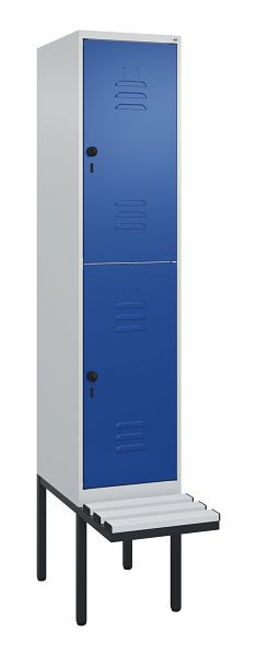C+P Doppelstöckiger Spind Classic PLUS, 2120x400x815mm, 7035/5010, Drehriegel, mit Untergestell und schwebender Sitzfläche, 0803407-12 S10108