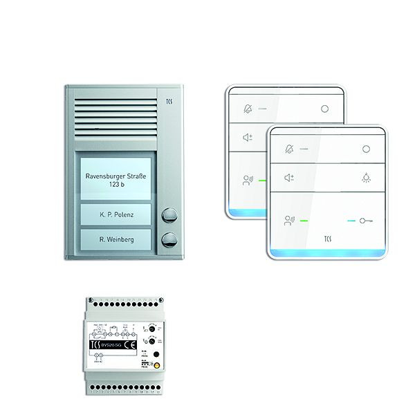 TCS deurbediening audio: pack AP voor 2 woonunits, met buitenstation PAK 2 belknoppen, 2x handsfree luidspreker ISW5010, bedieningsunit BVS20, PSC2320-0000