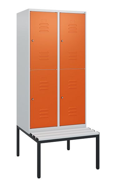 C+P dubbeldekskast Classic PLUS, 2 vakken, 1950x800x815mm, 7035/2004, cilindersloten, met bank eronder, 0803505-22 S10065