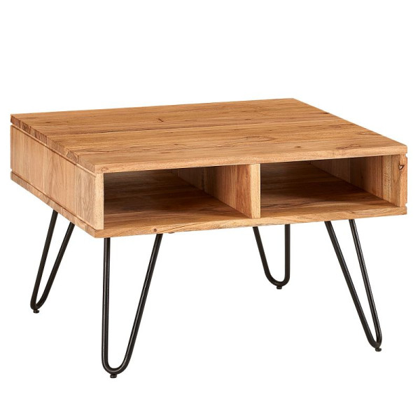 Wohnling salontafel 60x60x40 cm massief acaciahout / metaal design salontafel vierkant, kamertafel hout met opbergruimte, WL6.367