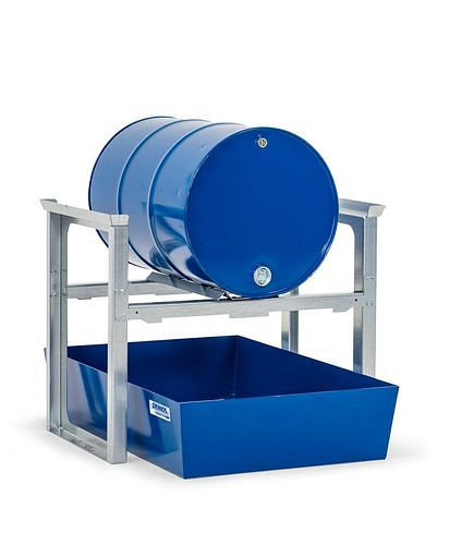 DENIOS vatenrek voor 1 vat van elk 200 liter, met stalen bak, 1049 x 1236 x 837 mm, 291-776