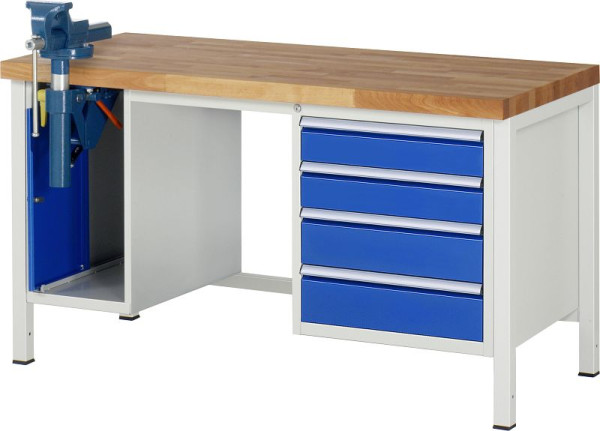 RAU werkbank serie 8000 - frameconstructie (gelast frame), 2 onderbouw containers (bankschroef, 4x lade), 1500x840x700 mm, 03-8185A1-157B4S.11