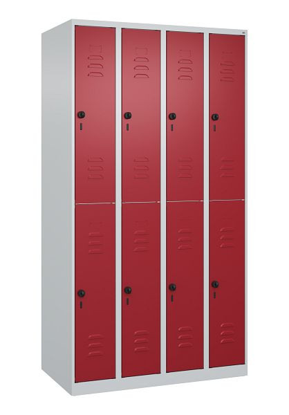 C+P Doppelstöckiger Spind Classic PLUS, 4 Abteile, 1850x1000x500mm, 7035/3003, Drehriegel, 080300-49 S10001