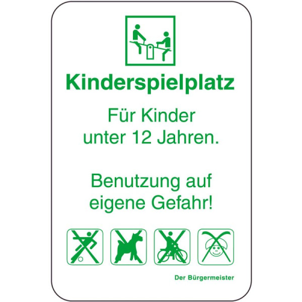 Stone HGS speciaal bord, kinderspeeltuin, voor kinderen onder de 12 jaar, 400 x 600 mm, tekst: groen, 14995