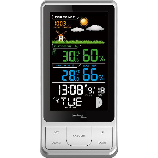 Technoline weerstation, radioklok DCF-77 met handmatige instelmogelijkheid, afmetingen: 90 x 184 x 65 mm, WS 6441
